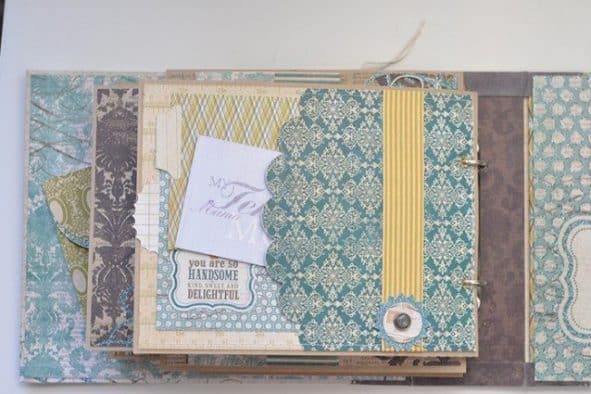Baby Boy Mini Album Made From Blue and Brown Scrapbook Papers