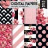 A really fun set of black, white and pink tropical floral digital scrapbooking papers | LovePaperCrafts.com