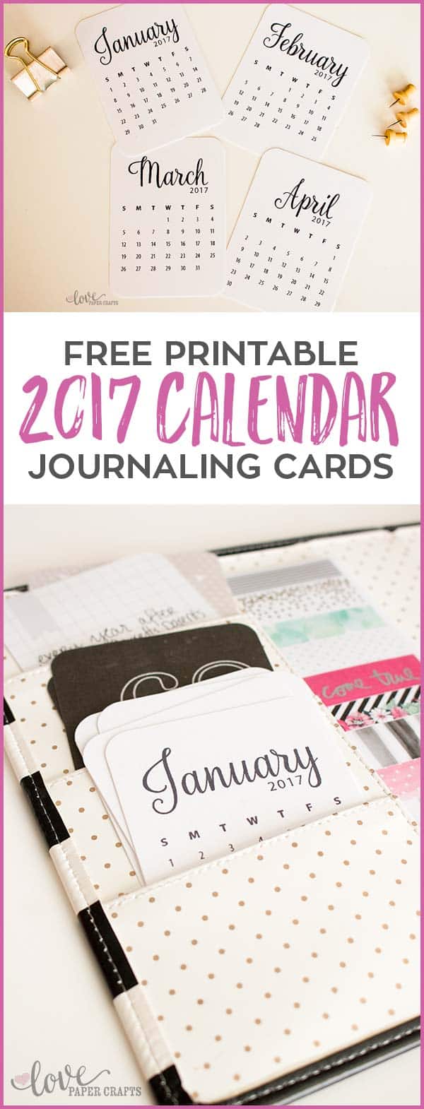 Free Printable 2017 Calendar Journaling Cards. These are cute and can be used in the #planner #projectlife or #scrapbooking | LovePaperCrafts.com