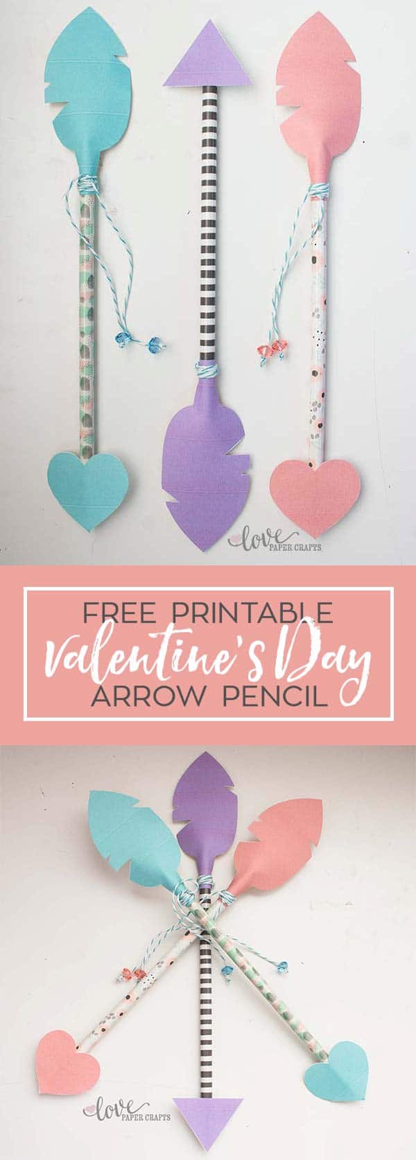 Fun Valentine's Day project for the kids! Valentine's Day pencil arrows free printable and template. Looks easy to make. #ValentinesDay #valentines #kids #arrow | LovePaperCrafts.com