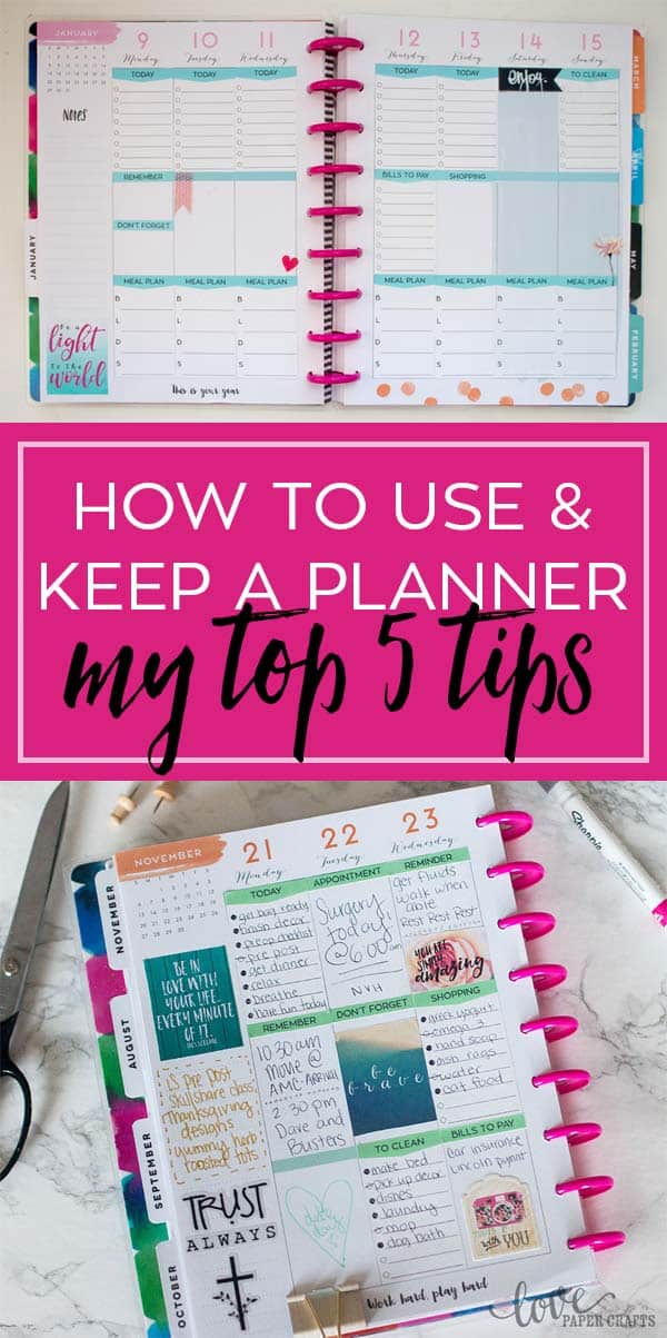 How to use a planner to keep organized. Some great tips for using a planner on this site. Also has lots of planner stickers for free | LovePaperCrafts.com