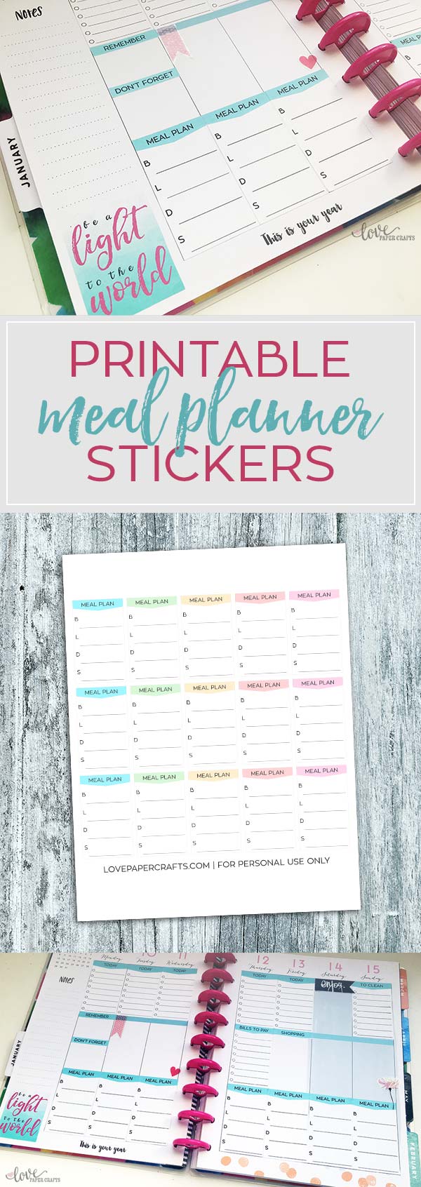 Free Printable Meal Planning Planner Stickers #planner #plannerstickers #planneraddict #mealplanner | LovePaperCrafts.com