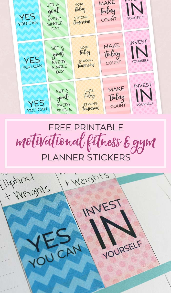 Free Printable Motivational Gym and Fitness Planner Stickers sized perfectly for The Happy Planner.
