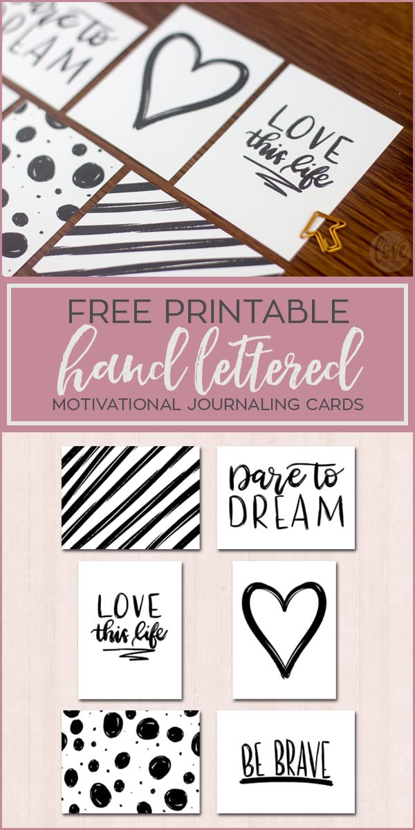 Free printable hand lettered and doodled motivational journaling cards for scrapbooking, project life pocket pages and palnners. 