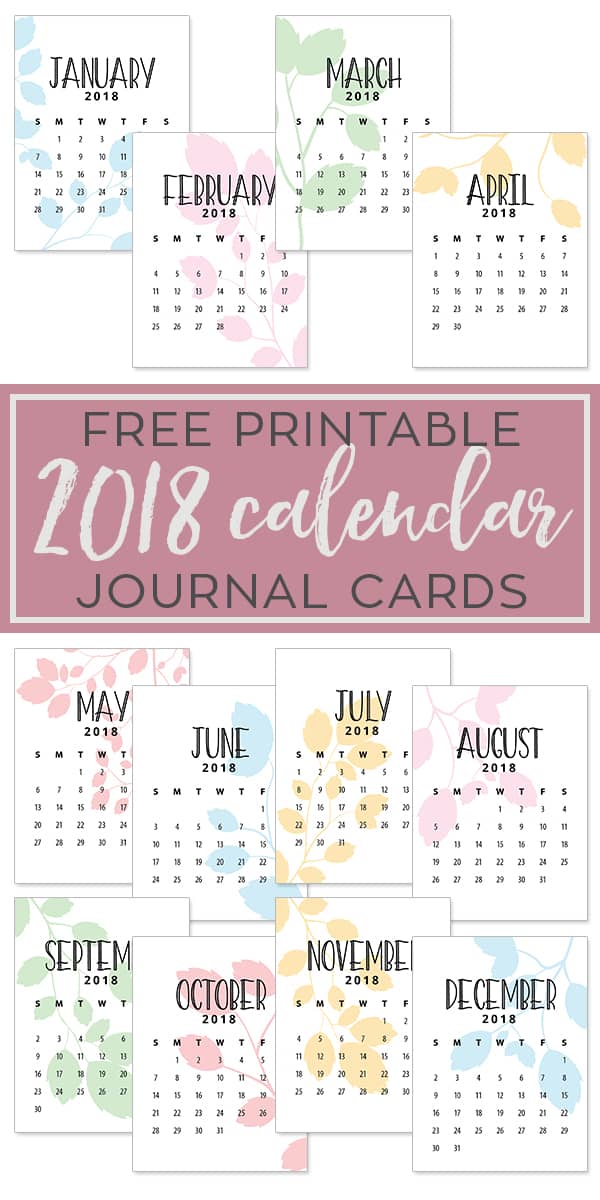 Free Printable 2018 Calendar Journal Cards